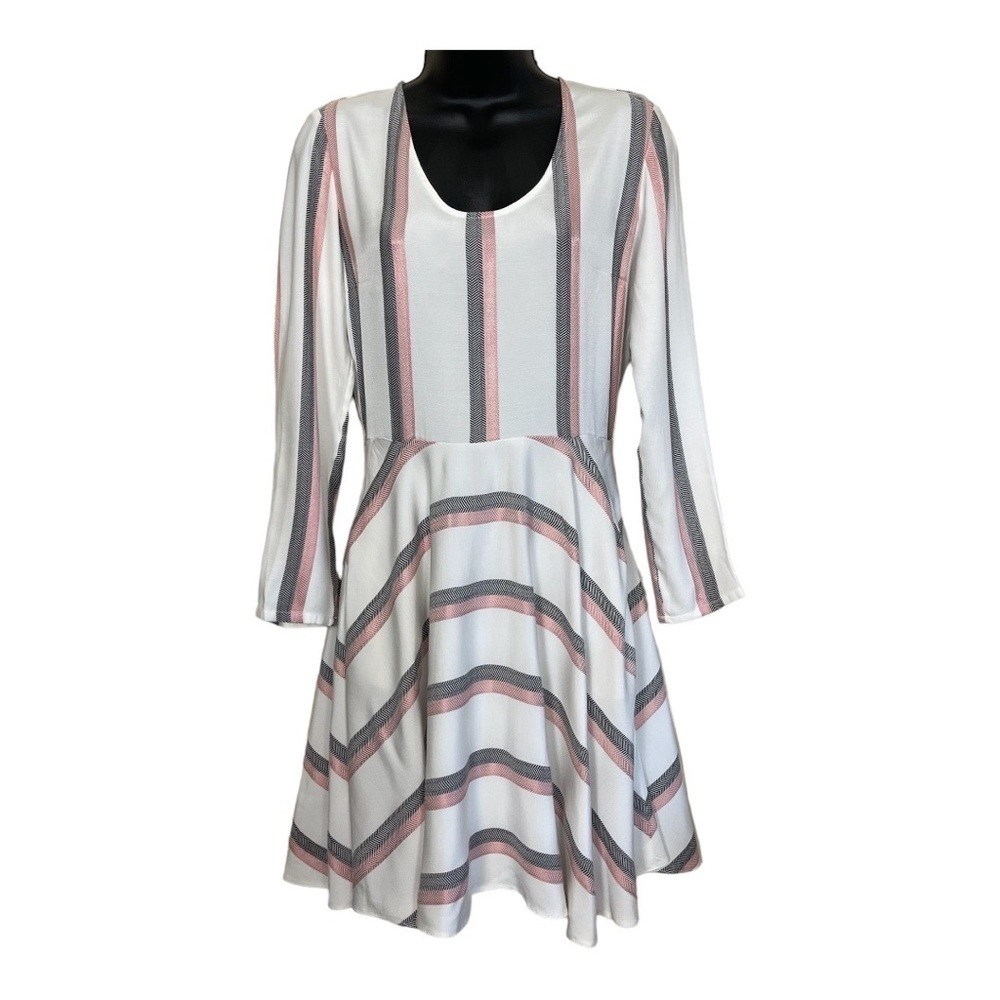 GUC Maje striped long sleeve A-line dress, pink/black/cream, size 1.